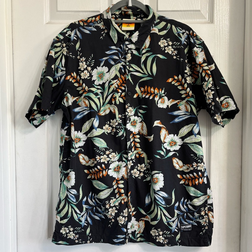 Superdry Black Floral Button-Up Short Sleeve Shirt Size XL